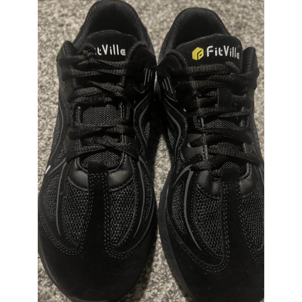 FitVille NEW  Walking BLACK Shoes Womens  Orthopedic Diabetic Lace Up 6.5 E WIDE